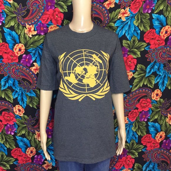 MEN'S UNITED NATIONS NEW WORLD ORDER SHIRT PRO CLUB XL TALL TOP DARK GREY - Picture 2 of 5